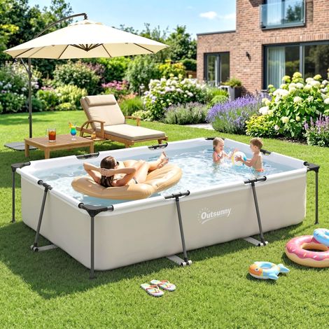 Piscine hors-sol tubulaire 3700 L (316 x 238 x 66,5 cm) avec structure métallique, kit de réparation, sans pompe de filtration, grise