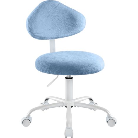 IWMH Chaise pivotante à roulettes, réglable en hauteur chaise de coiffeuse avec dossier en forme de nuage, chaise de bureau en fausse fourrure de lapin - Bleu (1/5)