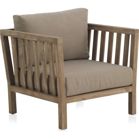 fauteuil bois d'acacia naturel et coussins déhoussables taupe - bois naturel et taupe (1/5)