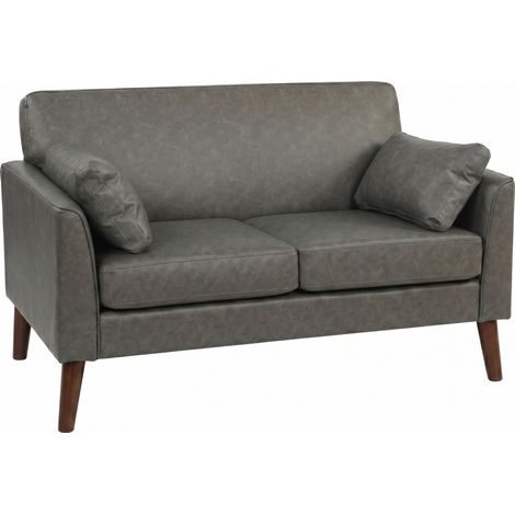 HOMCOM 2 Seater Sofa, 132 cm Modern Small Sofa with Solid Wood Legs, Grey (1/5)