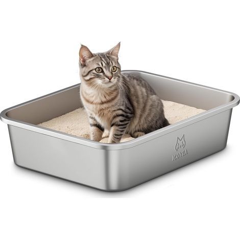 Katzentoilette aus Edelstahl, 36 x 27 x 10 cm, geruchsdicht, mit erhöhtem Rand, für Katzen und Kaninchen (1/5)