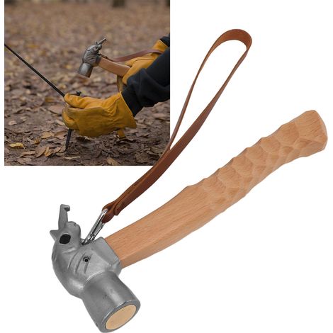 Multifunktionaler Camping- und Gartenhammer, ideal zum Befestigen von Zelten im Freien. Gefertigt aus Edelstahl und Massivholz, im Nashorn-Design. (1/5)
