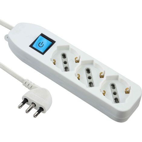 Multiprise Triple 3 Prises polyvalentes (schuko + 10/16A) avec Interrupteur-câble 1,5 m Blanc (1/3)