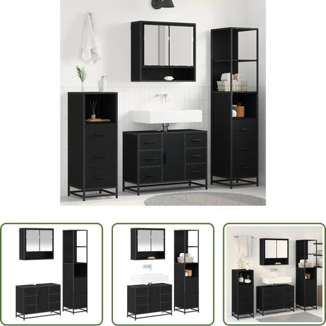 vidaXL Badezimmer-Spiegel - Badezimmermöbel-Set 3 pcs Schwarz Eichen-Optik Holzwerkstoff (1/5)