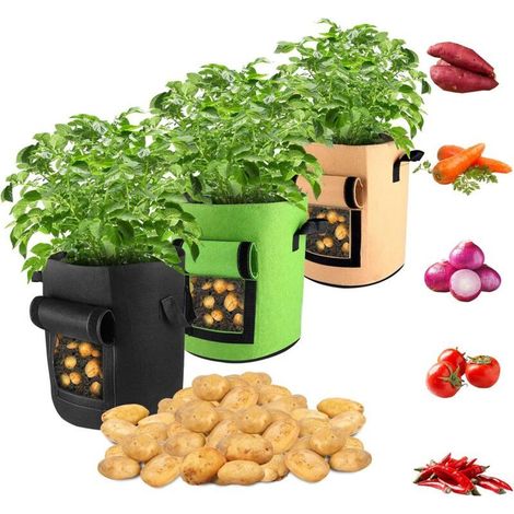 Sacs de Plantation 3 Pièces 7 Gallon Sac de Plantation Geotextile Sacs de Culture pour Pommes Sac à Plantes en Textile Non-Tissé avec la Fenêtre et la Poignée, pour Tomates, Herbes, Fleurs (1/5)