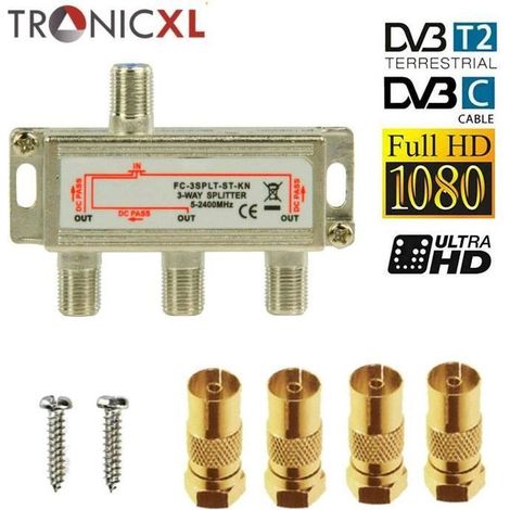 TronicXL Répartiteur d'antenne coaxial HD 3D 4K pour DVBT DVBT2 DVBC Sat Unicable TV TV câble Unicable Unitymedia Vodafone Sky Câ (1/4)