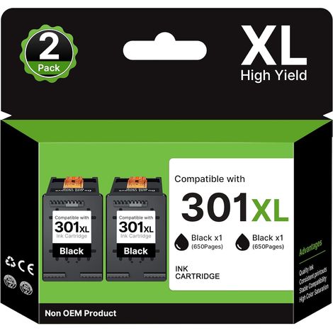 301XL Cartouches d'encre Remplacement pour Cartouche HP 301 Noir pour Encre HP 301XL pour Envy 4500 4507 4520 5530 4502 DeskJet 1000 1050 2050 2510 3050 1510 OfficeJet 2620 4630 4632 2622 (1/5)