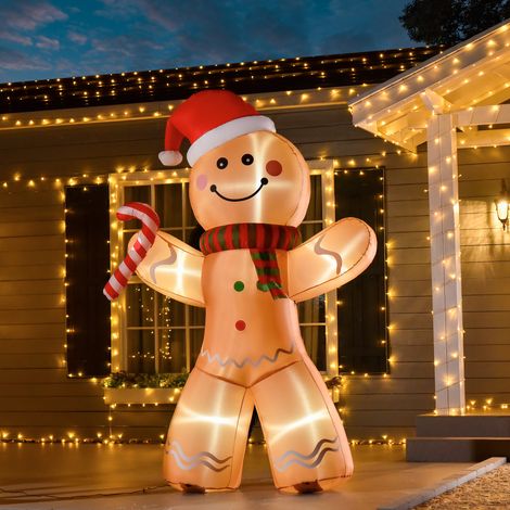 Père Noël en pain d‘épice gonflable, avec soufflet, décoration de Noël de 2,4 m avec lumières LED (1/5)