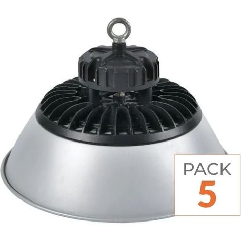 Pack de 5 - Cloche LED Industrielle 150W 90° ARGENT 150lm/W - Garantie 5 ans - Blanc Froid 6000K - 8000K - SILAMP