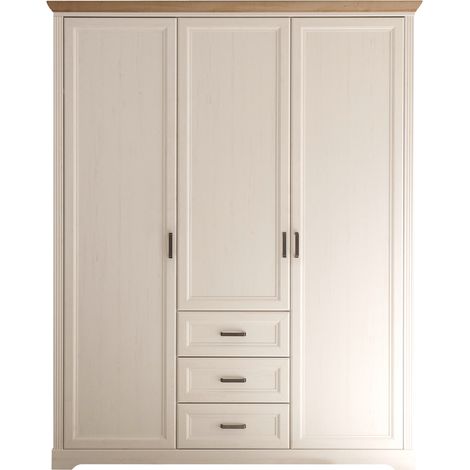 3-trg Kleiderschrank, 3 Schubkästen, Landhausstil, Pine weiß mit Eiche JASPER-78 (1/5)