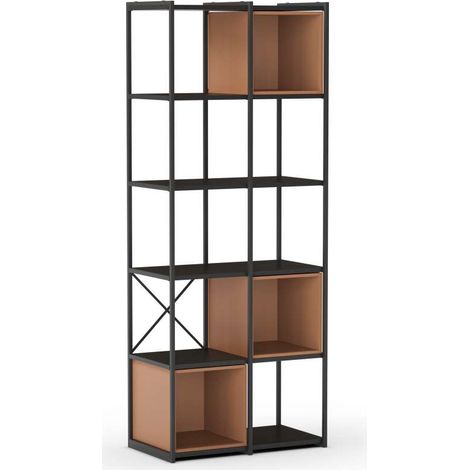 Estantería 3 cubos y estantes modelo Berta-70 acabado negro/terracota, 179cm(alto) 70cm(ancho) 39cm(largo). (1/3)