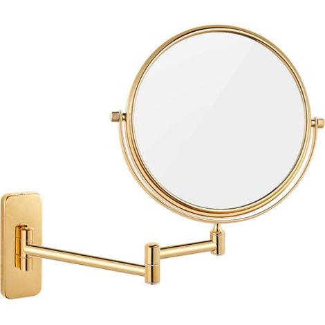 Espejo cosmético de pared con aumento de 10x, extensión giratoria de 360°, acabado dorado, 15 cm de diámetro. (1/5)