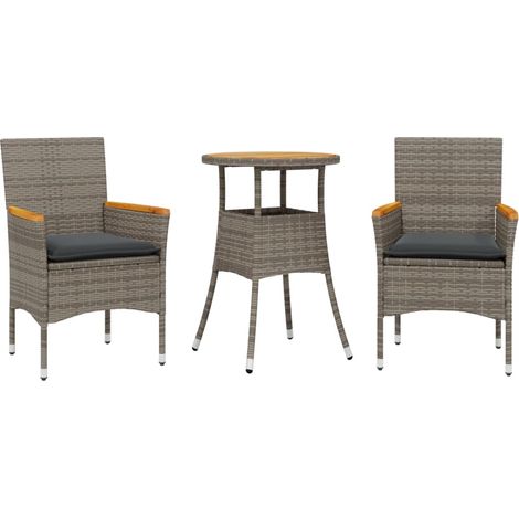 Maison Exclusive - Set Pranzo da Giardino 3pz con Cuscini Polyrattan Acacia Grigio