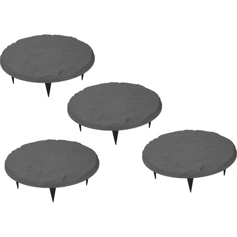 4 Dalles de Jardin Ronde Grise en Résine Polypropylène avec 24 Piquets pour Pelouse Chemin Extérieur Décoratif (1/5)