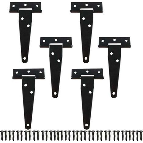 6 Pièces Charnières- 10cm Noir en T Métallique Charnière Porte de Grange avec Vis (1/5)