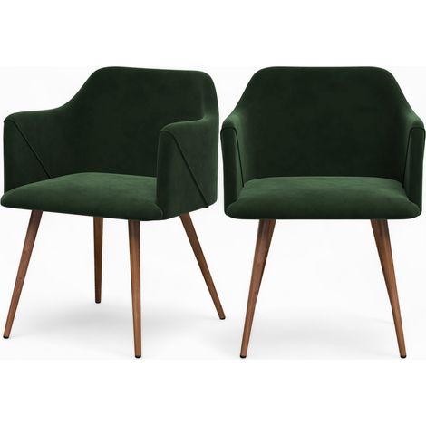 Lot de 2 chaises avec accoudoirs en velours vert foncé - DAISY (1/5)