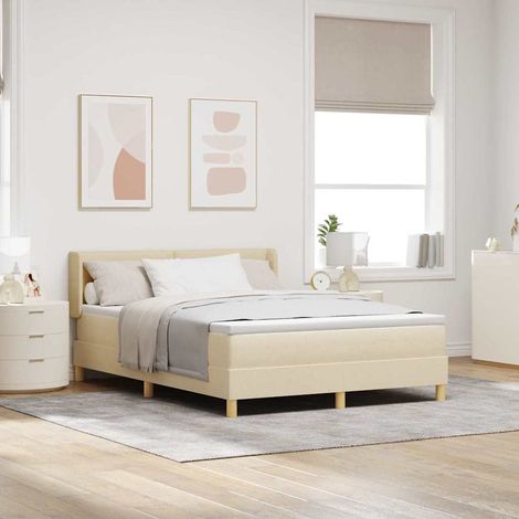 vidaXL Lit à ressorts avec tête de lit Crème 190 x 140 cm tissu (1/5)