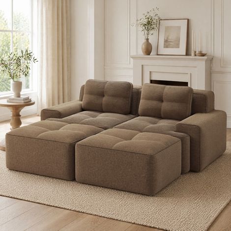 Canape modulable 2 places, corduroy brun OKMYHOME (1/5)