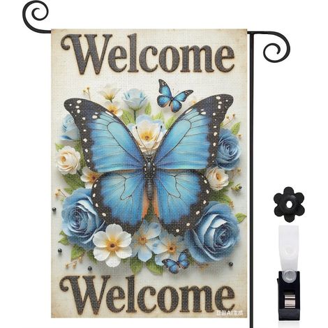 Drapeau de jardin Welcome tongs bleues et étoiles de mer 30 x 45 cm décoration extérieure jardin (1/5)