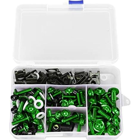 Kit de 177 vis de carénage moto, vis de pare-brise M5 M6, rondelles, boulons, écrous, clips pour la plupart des motos (Vert) (1/4)