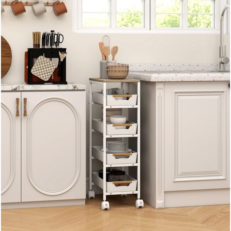 Möbel Aufbewahrungsmöbel Rollwagen 24 cm Weiß OKMYHOME (1/5)