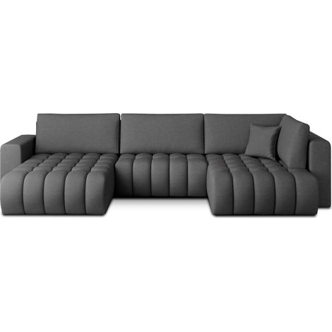 Canapé d'angle BONITA convertible 6 places gris foncé tissu chiné – gauche – 350x175cm (1/3)