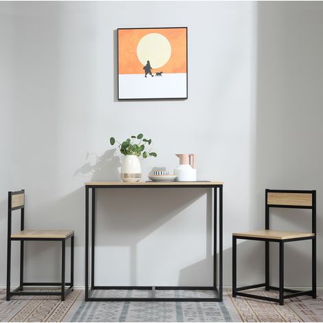 Ensemble table et chaises 2 personnes 90x47x76 cm mélaminé décor chêne clair gain de place - CHICFURN (1/5)