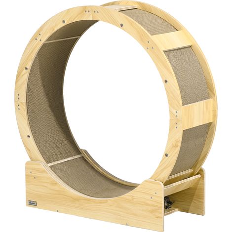 Laufband für Katzen im Innenbereich mit Laufrad, Bremse und Kratzflächen, 91 cm Durchmesser, Naturfarbe
