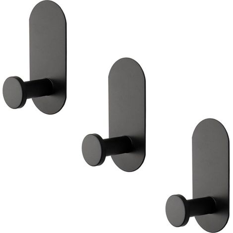 Strong adhesive towel hooks, waterproof stainless steel shower hooks (black, set of 3) (1/5)