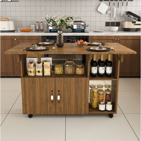 Mesa de comedor extensible 110x70x80 cm de MDF nogal, FloraGrace (1/5)