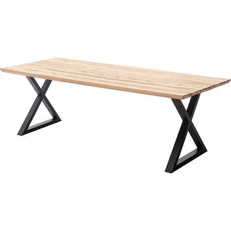 Esstisch 220x100 cm mit Schweizer Kante, X-Gestell, Eiche massiv geölt, PARACATU-06 (1/5)