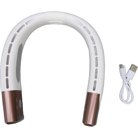 Ortviai Ventilateur de Cou Portable Sans Pale Rechargeable USB – DS005, Silencieux, 5 Vitesses, Batterie Intégrée, Beige Chaud (1/5)