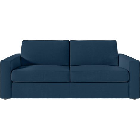 Canapé ADELE convertible 3 places couchage 140x190cm déhoussable - matelas 17cm - tissu bleu foncé