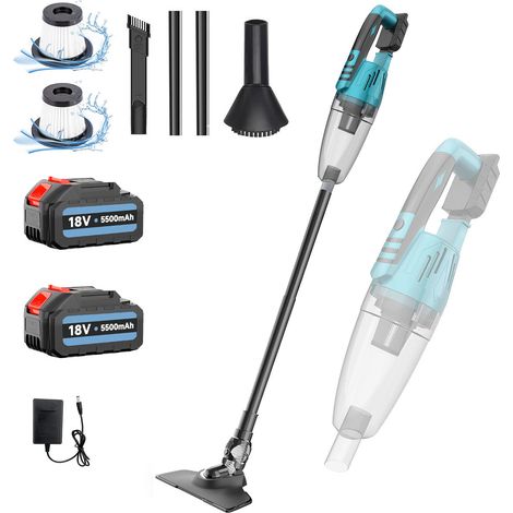 Aspirapolvere portatile, 2 batterie al litio da 5,5 A, aspirapolvere verticale senza fili 3 in 1, aspirapolvere leggero per tappeti, peli di animali, 2 filtri HEPA, compatibile con batteria Makita