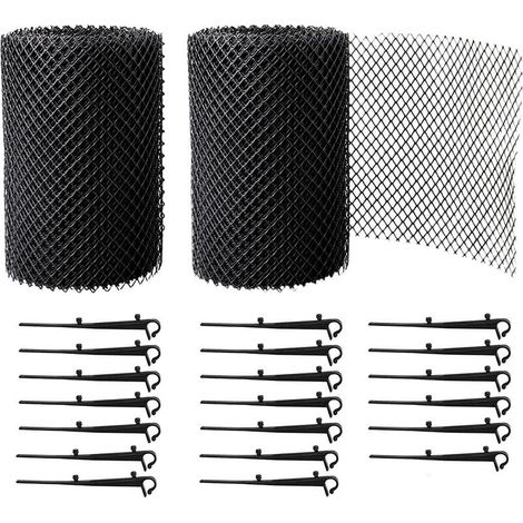 Protectores de canalones de PP duraderos de 12 m, protección para techos y hojas + 20 ganchos de fijación + 15 cm de ancho + 12 m de largo (1/5)