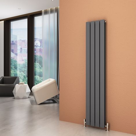 ELEGANT Vertical Radiator Double Flat Panel 1600 x 300mm Designer Anthracite Radiator with Chrome Thermostatic Radiator Valves (1/5)
