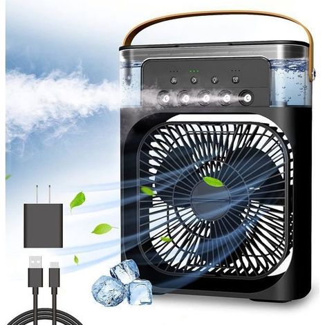 Ventilador portátil con luz LED de 7 colores, 3 velocidades, 5 boquillas para escritorio, negro-KZQ (1/3)