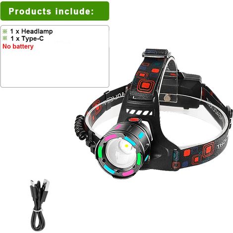 (A-Sans pile) Lampe frontale de pêche ultra-puissante, lampe LED rechargeable avec lumière fluorescente, idéale pour le camping et les activités de plein air. (1/5)