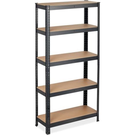 Metallregal mit 5 schwarzen Regalböden, 75 x 30 x 150 cm 175 kg pro Boden Stahl (1/2)