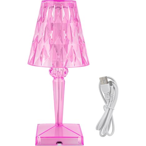 Lampe de bureau LED en cristal prismatique transparente, rechargeable par USB, intensité réglable, éclairage intérieur rose.
