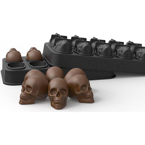 3D Totenkopf Eiswürfelform mit Deckel, 10 Fächer, Silikon, inkl. Trichter (1/5)