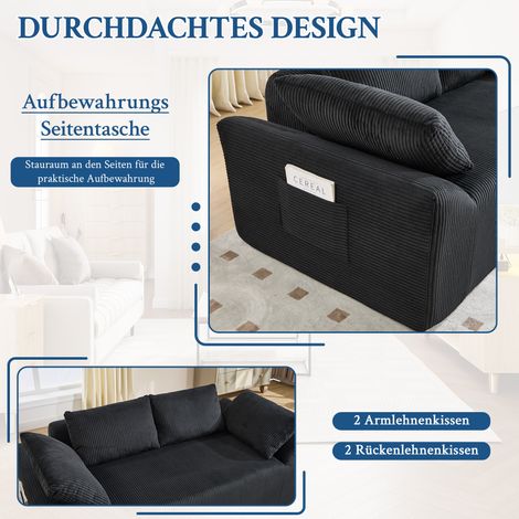 Petit canapé sans cadre avec accoudoirs incurvés, assise profonde généreusement rembourrée, mobilier sans montage de couleur noire (1/4)