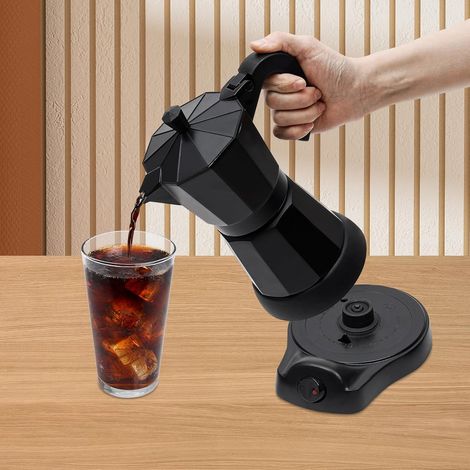 Cafetières Cafetiere Italienne Machine a Cafe Italienne Électrique Grande Préparation d'Espresso Italien Cafetière Expresso Pot Moka, Aluminium, Noir, 6 Tasses (300 Ml)