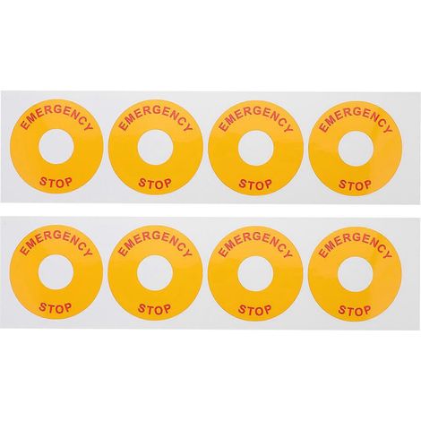 Lot de 8 autocollants d'avertissement d'arrêt d'urgence-6.20X6.20X0.20CM-Red (1/3)