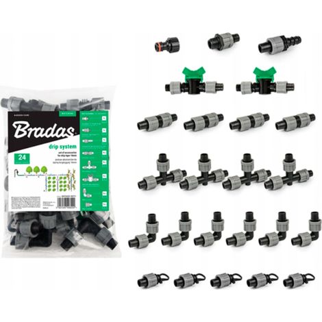 Kit de accesorios para cinta de goteo 16 mm, set de 24 piezas, ideal para riego por goteo, incluye conectores, tapones y codos para instalación eficiente