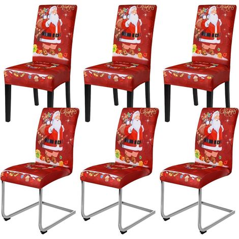Housses de chaise extensibles Noël Père Noël lot de 6 pour salle à manger (1/5)