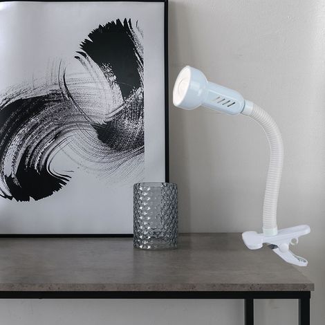 Lampada da tavolo Flexo con morsetto lampada da lettura bianca con morsetto mobile, metallo plastica, 1x LED 4,5W 470Lm bianco caldo, H max