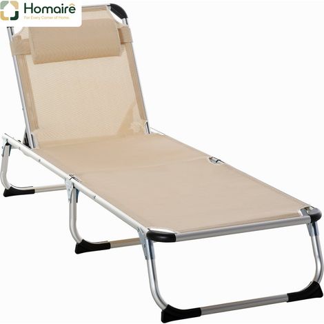HOMAIRE Gartenliege Alu 4-fach verstellbar faltbar ergonomisch Netzstoff Beige für Garten & Terrasse