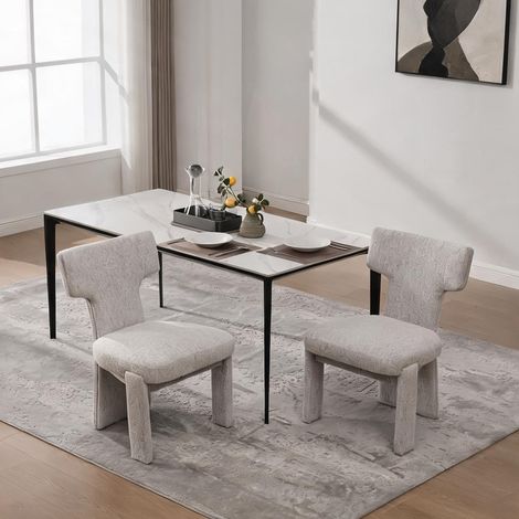 Fauteuils de salon sans accoudoirs en chenille beige lot de 2 (1/5)