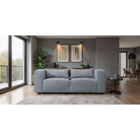 Sofa Designersofa NEVIO 2-Sitzer in Stoff Lincoln Graublau